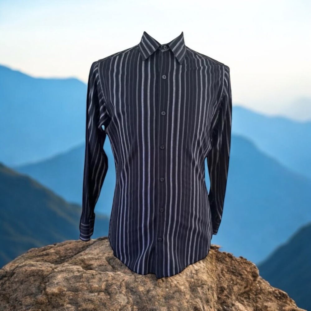 Concepts By Claiborne Men's Long Sleeves Striped Shirt Black Size S